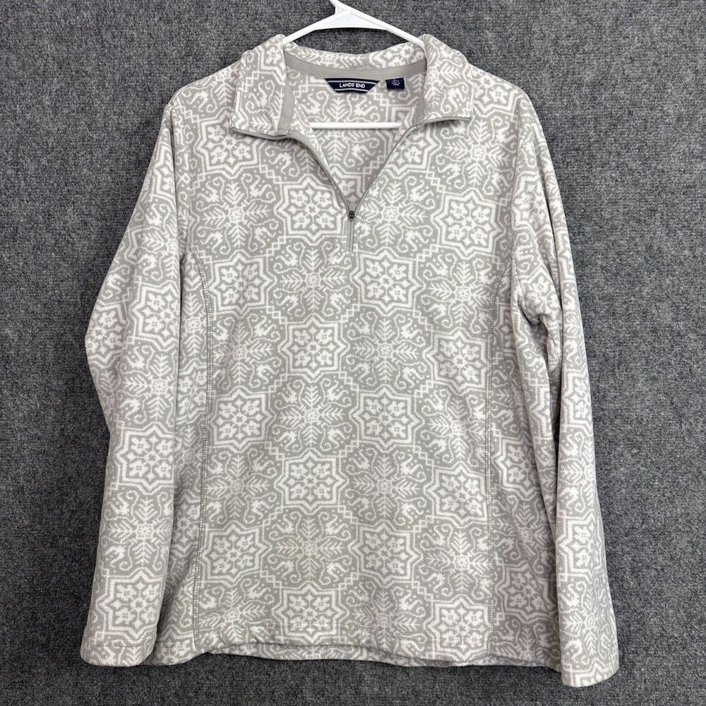 Lands End Pullover Womens Size L Gray Snowflake Winter Cabincore Skiing